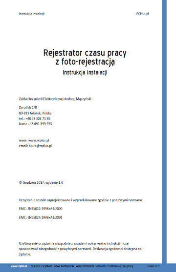 instrukcja instalacji rejestratora czasu pracy RCPlusNet
