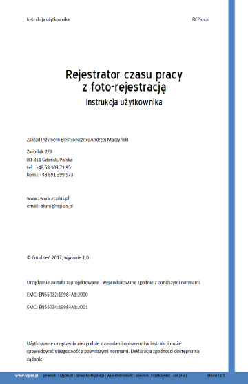 instrukcja obsługi rejestratora czasu pracy RCPlusNet